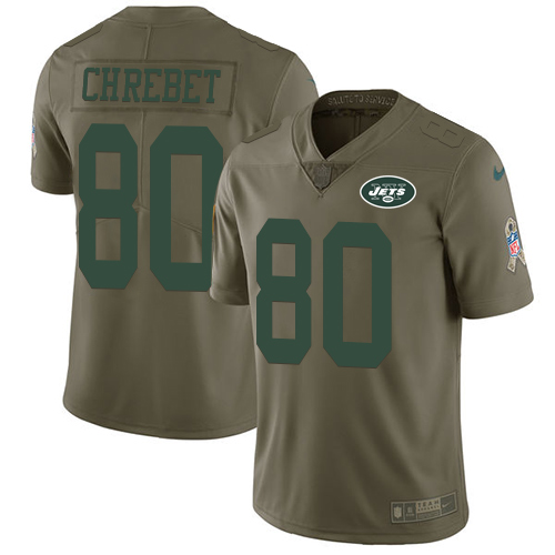Nike Jets #80 Wayne Chrebet Olive Men's Stitched NFL Limited Salute to Service Jersey